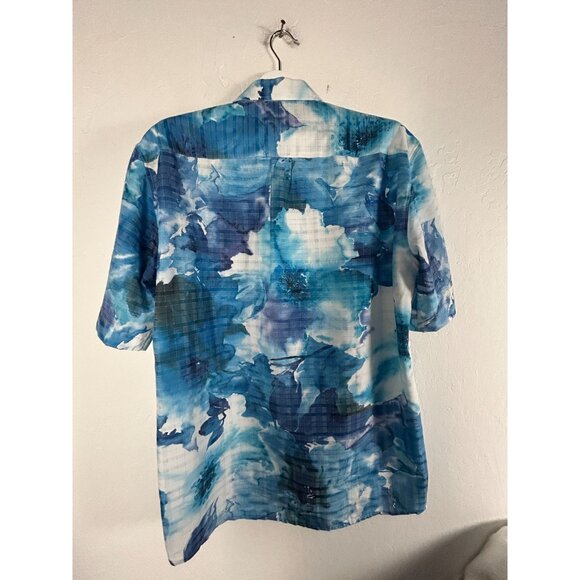 Georg Roth Mens Blue White Watercolor Short-Sleeve Button-Up Shirt L/4 41/42 - Picture 2 of 6